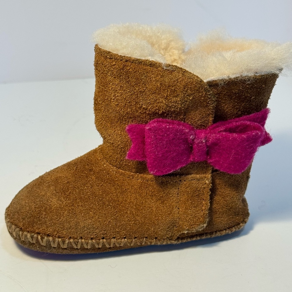 UGG Cassie Bow Boots - Toddler Kids Size 4/5 - Tan & Pink Suede Leather - Picture 8 of 12